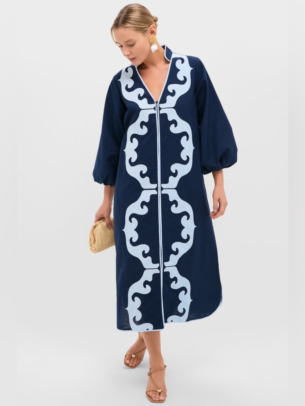 Tuckernuck English Factory Navy and Baby Blue Embroidered Teresa Kaftan